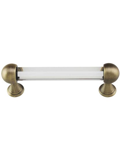 Crystal Handle Pull - 3 3/4 inch Center-to-Center in Antique Brass.
